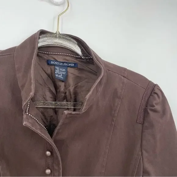 Boston Proper‎ Brown Blazer Peplum Pleated Size 8 - Picture 5 of 13